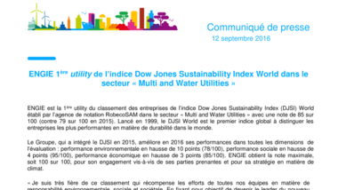 ENGIE 1ère utility de l’indice Dow Jones Sustainability Index World dans le secteur « Multi and Water Utilities »