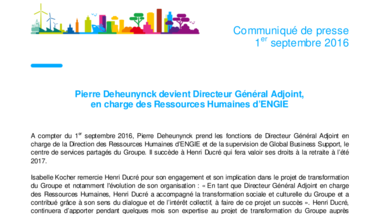 Pierre Deheunynck devient Directeur Général Adjoint, en charge des Ressources Humaines d’ENGIE