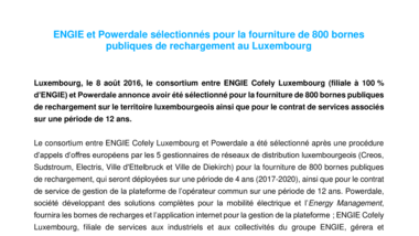 ENGIE et Powerdale sélectionnés pour la fourniture de 800 bornes publiques de rechargement au Luxembourg