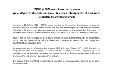 ENGIE et IBM combinent leurs forces pour déployer des solutions pour les villes intelligentes et améliorer la qualité de vie des citoyens