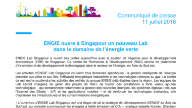 ENGIE ouvre à Singapour un nouveau Lab dans le domaine de l’énergie verte