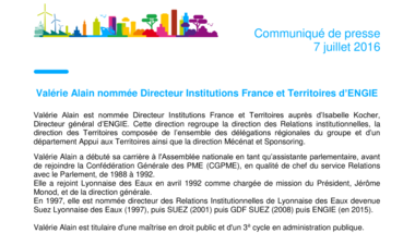 Valérie Alain nommée Directeur Institutions France et Territoires d’ENGIE