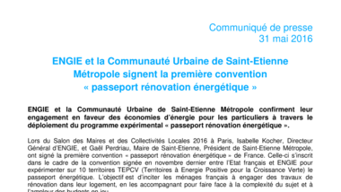 ENGIE et la Communauté Urbaine de Saint-Etienne Métropole signent la première convention «passeport rénovation énergétique»