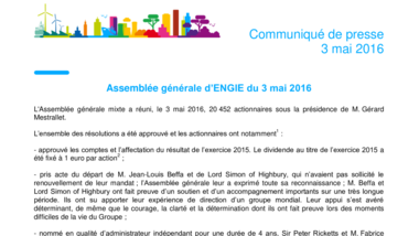 Assemblée générale d’ENGIE du 3 mai 2016