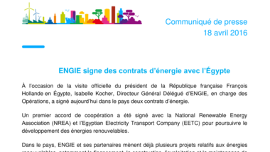 ENGIE signe des contrats d’énergie avec l’Égypte