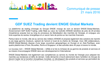 GDF SUEZ Trading devient ENGIE Global Markets