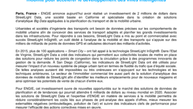 ENGIE investit dans un leader du secteur de l’analytique des données de mobilité pour accélérer le développement des villes intelligentes
