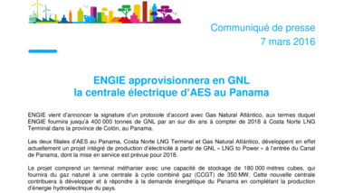 ENGIE approvisionnera en GNL la centrale électrique d’AES au Panama
