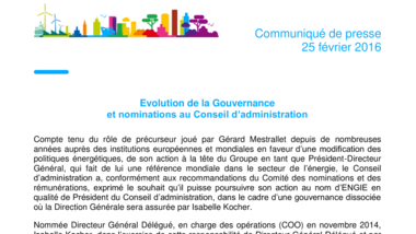 Evolution de la Gouvernance et nominations au Conseil d’administration
