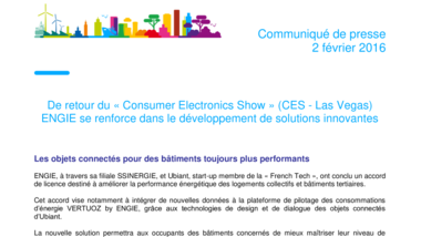 De retour du «Consumer Electronics Show» (CES - Las Vegas) ENGIE se renforce dans le développement de solutions innovantes
