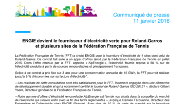ENGIE devient le fournisseur d’électricité verte pour Roland-Garros et plusieurs sites de la Fédération Française de Tennis