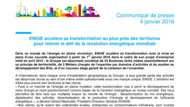 ENGIE accélère sa transformation au plus près des territoires pour relever le défi de la révolution énergétique mondiale