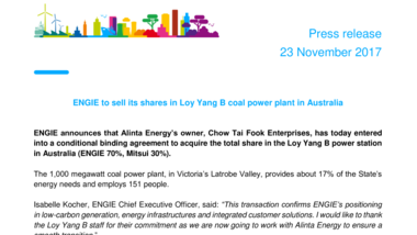 ENGIE to sell its shares in Loy Yang B coal power plant in Australia