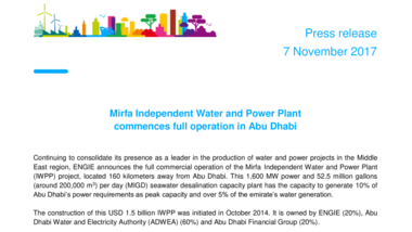 Mirfa Independent Water and Power Plant commences full operation in Abu Dhabi
