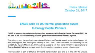 ENGIE sells its UK thermal generation assets to Energy Capital Partners