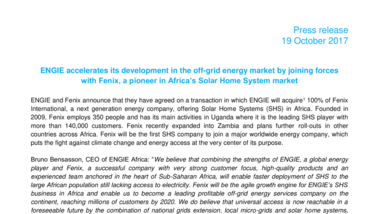 ENGIE accelerates its development in the off-grid energy market by joining forces with Fenix, a pioneer in Africa’s Solar Home System market