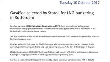 Gas4Sea selected by Statoil for LNG bunkering in Rotterdam