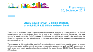 ENGIE issues for EUR 2 billion of bonds, of which EUR 1.25 billion in Green Bond