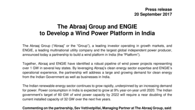 The Abraaj Group and ENGIE to Develop a Wind Power Platform in India