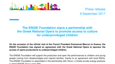 The ENGIE Foundation signs a partnership with the Greek National Opera to promote access to culture for underprivileged children