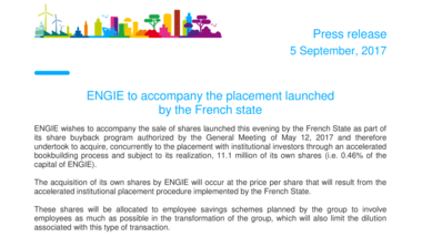 ENGIE to accompany the placement launched by the French State
