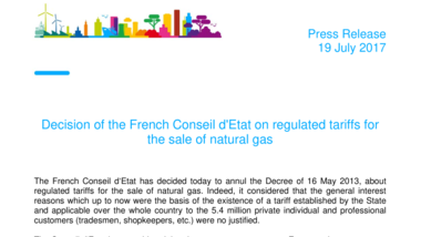 Decision of the French Conseil d'Etat on regulated tariffs for the sale of natural gas