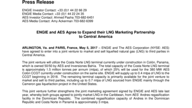 ENGIE and AES Agree to Expand their LNG Marketing Partnership to Central America