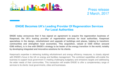 ENGIE Becomes UK’s Leading Provider Of Regeneration Services For Local Authorities