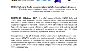 ENGIE, Sigfox and UnaBiz announce nationwide IoT network rollout in Singapore