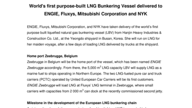 World's first purpose-built LNG Bunkering Vessel delivered to ENGIE, Fluxys, Mitsubishi Corporation and NYK