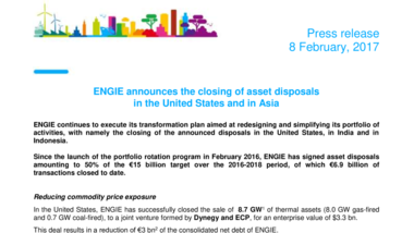 ENGIE announces the closing of asset disposals in the United States and in Asia