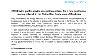ENGIE wins public service delegation contract for a new geothermal heating network in the Plaine Rive Droite area of Bordeaux