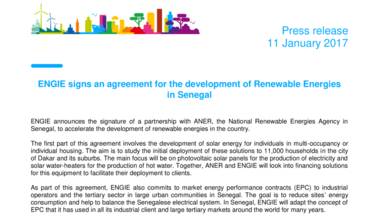 ENGIE signs an agreement for the development of Renewable Energies in Senegal