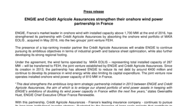 ENGIE and Crédit Agricole Assurances strengthen their onshore wind power partnership in France