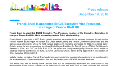 Franck Bruel is appointed ENGIE Executive Vice-President, in charge of France BtoB BU