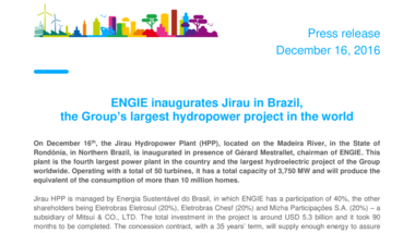 ENGIE inaugurates Jirau in Brazil, the Group’s largest hydropower project in the world