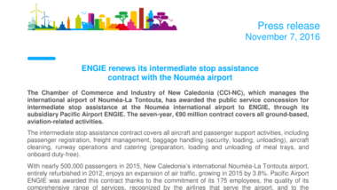 ENGIE renews its intermediate stop assistance contract with the Nouméa airport