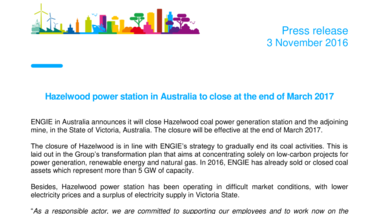 Hazelwood power station in Australia to close at the end of March 2017