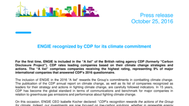 ENGIE recognized by CDP for its climate commitment
