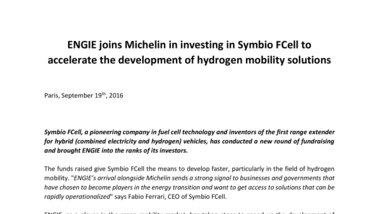 ENGIE joins Michelin in investing in Symbio FCell to accelerate the development of hydrogen mobility solutions