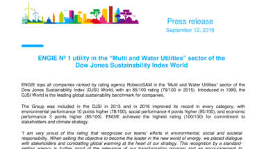 ENGIE Nº 1 utility in the “Multi and Water Utilities” sector of the Dow Jones Sustainability Index World