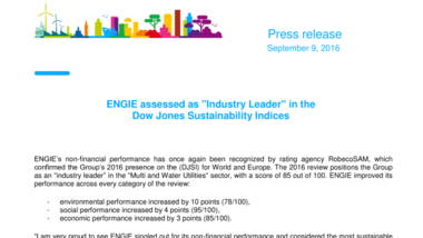 ENGIE assessed as "Industry Leader" in the Dow Jones Sustainability Indices