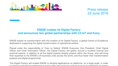 ENGIE creates its Digital Factory and announces two global partnerships with C3 IoT and Kony