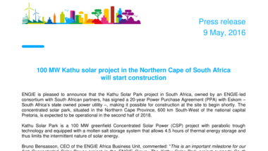 100 MW Kathu solar project in the Northern Cape of South Africa will start construction