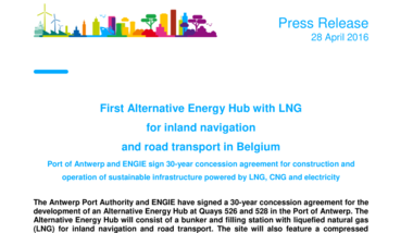 First Alternative Energy Hub with LNG for inland navigation and road transport in Belgium