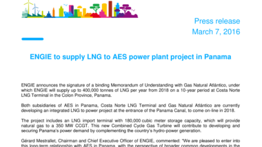 ENGIE to supply LNG to AES power plant project in Panama