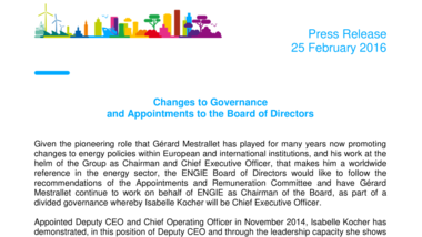 Changes to Governance and Appointments to the Board of Directors