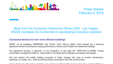 Back from the Consumer Electronics Show (CES - Las Vegas), ENGIE increases its involvement in developing innovative solutions