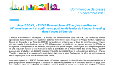 Avec BBOXX, «ENGIE Rassembleurs d’Énergies» réalise son 16e investissement et confirme sa position de leader de l’impact investing dans l’accès à l’énergie