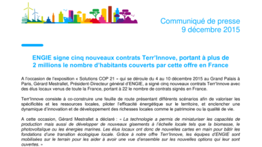 ENGIE signe cinq nouveaux contrats Terr’Innove, portant à plus de 2 millions le nombre d’habitants couverts par cette offre en France